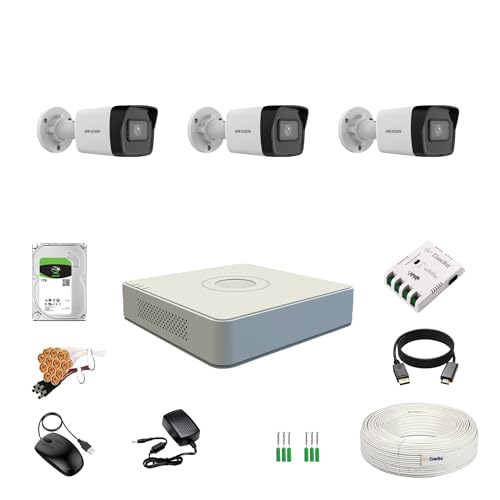 Image of HIKVISION 2MP 1080P 4 Channel DVR, 2MP 3 Bullet Cameras [Night Vision + EXIR Technology + Motion Detection + HDTVI] + 1 TB HDD + 4 CH SMPS + CCTV Cable + BNC /DC