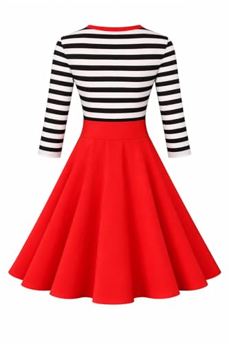 Image of BI.TENCON Women's Striped Pleated Casual A-Line Dresses Knee Length with Pockets