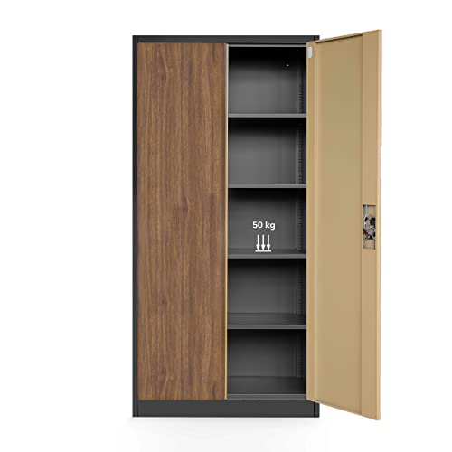 Jan Nowak 3er Set Aktenschrank C001H Büroschrank Metallschrank Stahlschrank Werkzeugschrank Stahlblech Pulverbeschichtet Flügeltürschrank Abschließbar 195 cm x 90 cm x 40 cm (anthrazit/holzoptik)