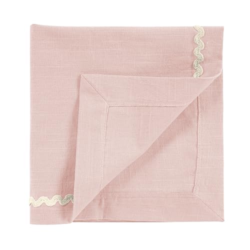 Image of FINGERCRAFT Cloth Napkins Set of 6, 18x18 Inch, 100% Cotton Table Napkins with RIC Rac Scallop Lace Trim, Reusable Washable Dinner Napkins for Wedding, Party, Dining & Home Decor (Pink)
