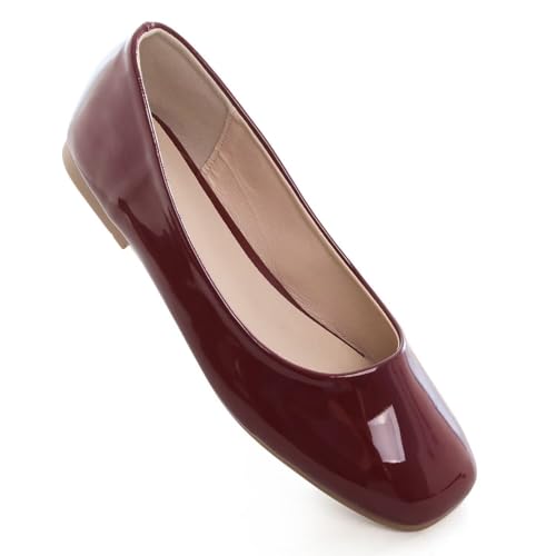 Image of ChaiRong Zhou Women Square Toe Ballets Flats Comfort Slip On Walking Shoes for Driving