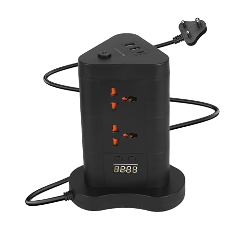 Image of ZEBRONICS Power Block 385, Tower Extension Board /Strip, 2500 Watts, 10 Amps, 1x Type C Port, 8X Universal Socket, 2X USB Port, LED Indicator, Digital Counter, On /Off Switch, 5 Meter, Black