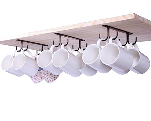 LEVOSHUA Mug Holder, 12 Cabinet Hook Mug Rack, Coffee Cup Holder, Rustic Mug