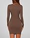 BTFBM Womens Spring Fashion 2026 Long Sleeve Boat Neck Mini Dress Slim Fit Party Club Short Tight Basic Bodycon Dresses(Coffee, Medium)