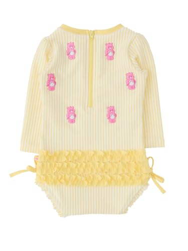 Image of RuffleButts Baby Girls Seersucker Rash Guard - One Piece Swimsuit UPF 50+ | Premium Quality, 4-way Stretch, Snap + Zipper Closure, Long Sleeves, Hand Wash, UPF 50+ Sun Protection