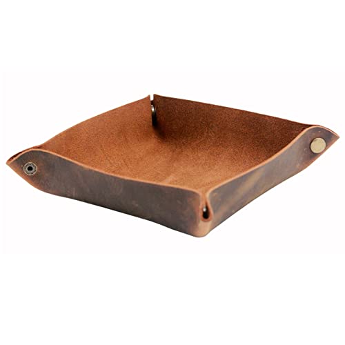 Image of boshiho Valet Tray for Men, Leather Jewelry Catchall Key Phone Coin Box Change Caddy Bedside Storage Box (Crazy Horse Leather - Dark Brown)