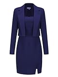 EXLURA Women's Professional Business Lightweight Blazer Dress Suit Sets 2 Piece Work Office Fashion Outfits Navy Blue