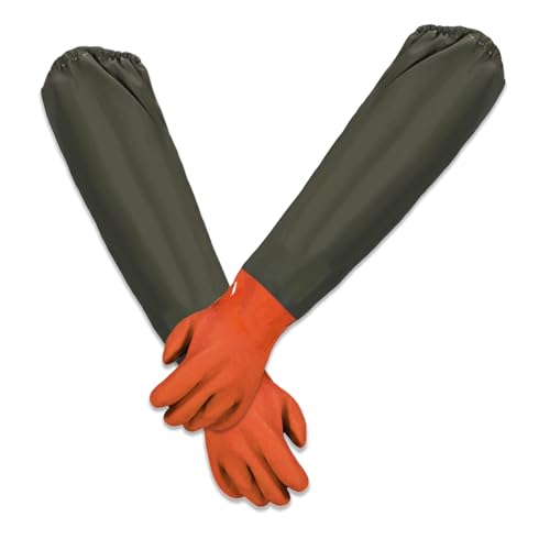 Guantes de Limpieza para Estanques, Una Sección Larga de Guantes de Trabajo de Seguridad, Guantes Largos Impermeables de Goma, para Estanques, Pesca, Acuarios, 74 cm, Naranja