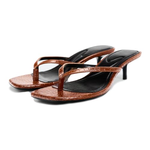 Image of Women's Miami Kitten Heels Sandals Square Open Toe Thong Sandal Flip Flop Heels +Memory Foam Heeled Sandals for Women