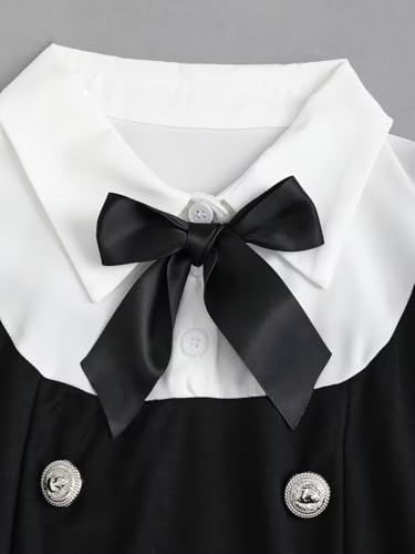 Image of Women Short Dresses 2 In 1 Colorblock Turndown Collar Lantern Sleeve Black Suit Cute Dress