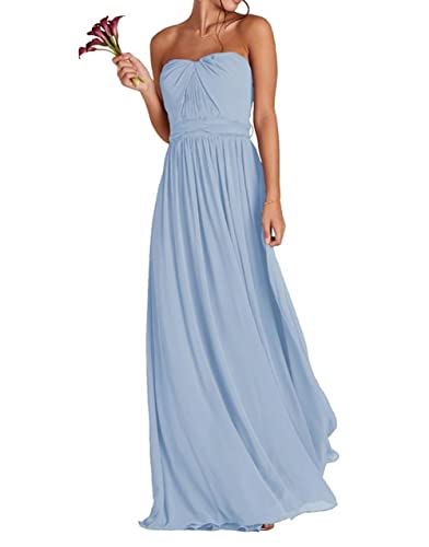 Robe de demoiselle d'honneur longue bleu ciel avec poches et bretelles réglables taille 52