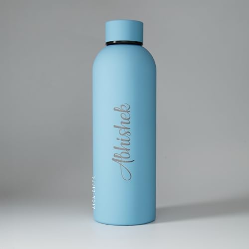 Image of AICA Personalized Name Stainless Steel Water Bottle -500ml -12Hrs Hot & 18Hrs Cold (Babyblue) |Customised Gift For Man Woman Girl Boy