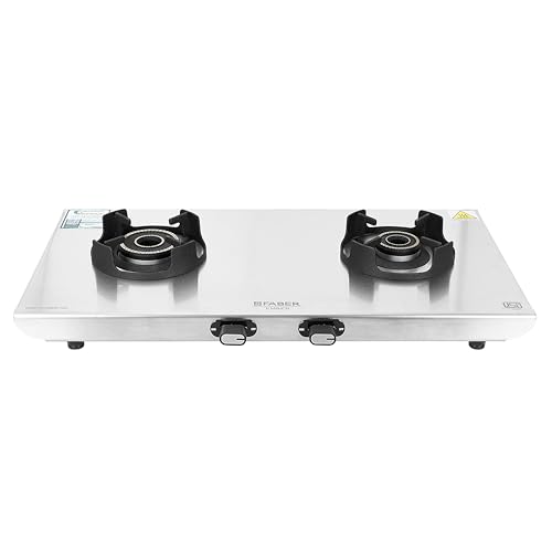 Image of Faber Ember Stainless Steel Cooktop | 2 Brass Burners - Jumbo & Small | Manual Ignition | Diamond-Coated Pan Support | 5Yr Warranty on Burners & 2Yr Comprehensive by Faber | Cooktop Ember 2BB SS CI