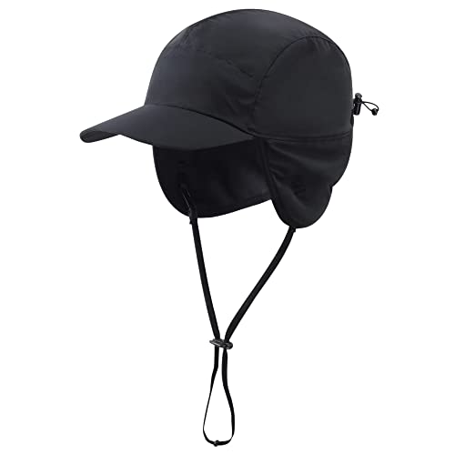 Gorra de Béisbol con Orejeras Invierno Forro Polar Hidrófugo Gorra con Orejeras Hombre Mujer Cálido Espeso Intemperie Gorra de Béisbol con Cuerda a Prueba de Viento Desmontable, Negro 56-62cm Cover