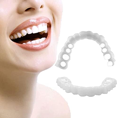 OTCPP Dentures Teeth Temporary，Fake Teeth, 2 PCS Veneers Dentures Socket for Women and Men，Nature and Comfortable(2Top+ 2Bottom+4Adhesives)