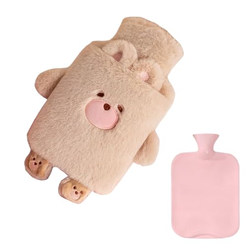 Sac d'eau chaude Fuzzy animal de 1L avec bouillotte peluche amovible pour ventre et pieds