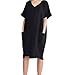Produktbild Kobay-Damen Mode Hautfreundlich Sommer Casual Loose Solid V-Ausschnitt Kurzarm Pocket Long Dress Geschenke für Frauen