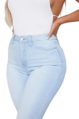 Ymi Womens Curvy Fit 1-Button Tailored Wannabettabutt High Rise Skinny Jean Made With Recycled Fibers, L108, 13 #TOP2