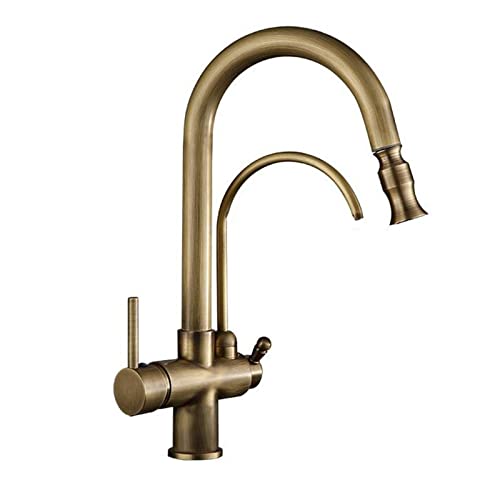 Robinet de cuisine 3 voies mitigeur laiton antique douchette design