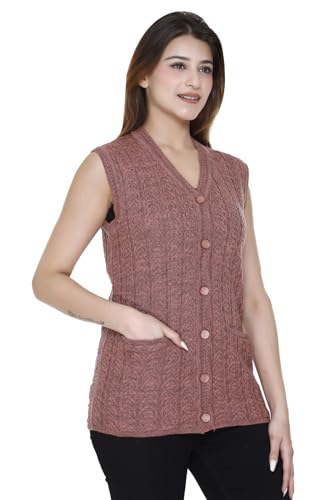 Image of aarbee Self Design Sleeveless V Neck Woollen Cardigan for Women with Front Pockets