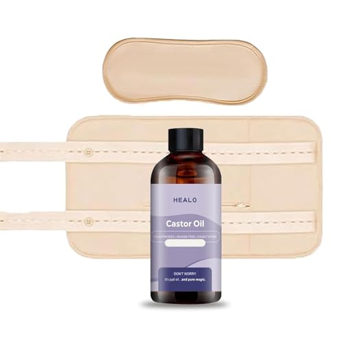 Healo Castor Oil Pack Wrap Castor Oil Pack Wrap Kit - 3.38 Oz with Reusable Wraps - For Stomach Neck and Entire Body with Adjustable Elastic Straps (Button type 100ML)
