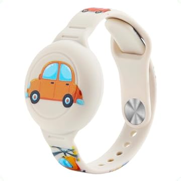 Pulseira Infantil Compatível com Airtag Apple Rastreador GPS de Silicone À Prova D'água Impermeável Ajustável para Criança com Desenhos (Bege - CARRINHO)