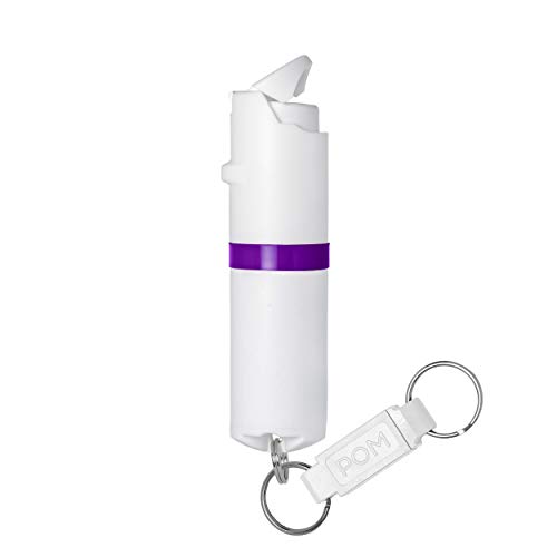 Pom Pepper Spray White Flip Top Keychain - Maximum Strength Oc Spray Self Defense - Tactical Compact & Safe Design - Quick Key Release - 25 Bursts & 10 Ft Range - Accurate Stream Pattern #TOP2