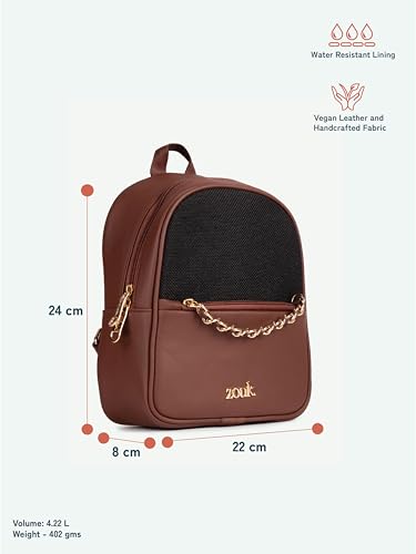 Image of ZOUK Mayra Mini Daypack | Stylish Vegan Leather Backpack for Women with Water-Resistant Lining | Handcrafted Small Day Bag with Gold Zip & Adjustable Straps |