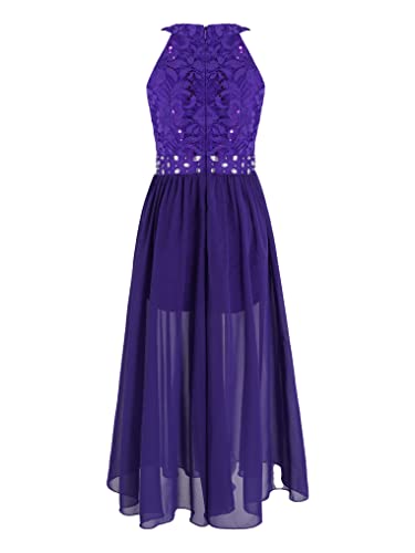 YEAHDOR Girls Floral Lace Shiny Dancewear Formal Dresses Maxi Romper Wedding Birthday Party Gown Dress3