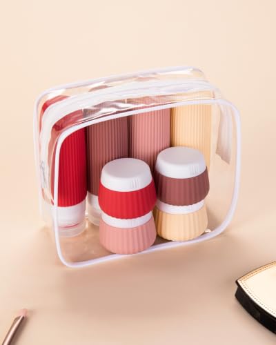Image of Mrsdry Travel Bottles for Toiletries 8 Pack, Tsa Approved Travel Size Toiletries 3 oz, Travel Containers for Toiletries, with Clear Bag, Leak Proof Silicone Squeezable Travel Essentials Creams Jars