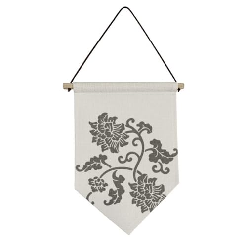 Drapeau en toile à suspendre avec fleurs noires pour salon bohème