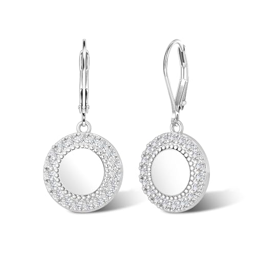 925 Sterling Silver Disc Dangle Earrings for Women Flat Hypoallergenic