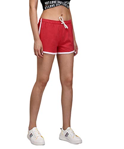 Image of KOTTY Cotton Lycra Red and Maroon Solid Women Night Short - Pack of 2 (Red&Maroon)