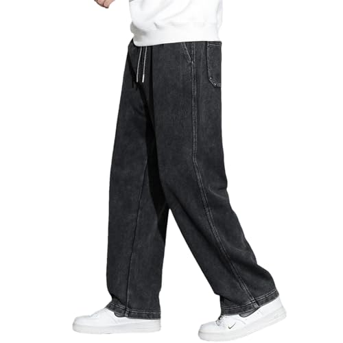 Men Wide Leg Black Washed Denim Jeans Trousers Neutral Street Hip Hop Loose Straight Pants