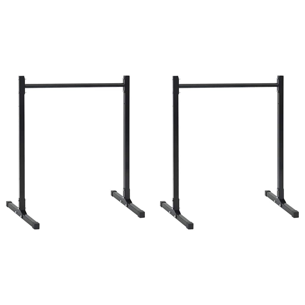 Dip Station 2 Stück Schwarz aus pulverbeschichtetem Stahl 55 x 90 x 104,5 cm höhenverstellbar 88,5-98,5 cm für Homegym Kraftstation Oberkörpertraining stabil und rutschfest