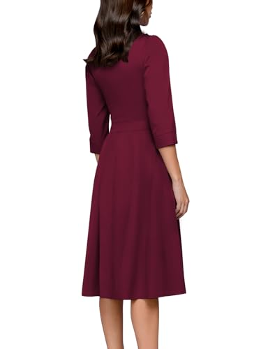 Image of Simple Flavor Women's Floral Vintage Dress Elegant Midi Evening Dress 3 /4 Sleeves