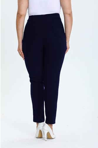 Kendindza Collection Damen Hosen elegant Stoffhose Damen elegant Hose Damen elegant Anzughose Damen Damenhose mit Gummizug Stretch Hose Damen Blaue Hose Damen elegant Schlupfhose Damen Blau Blau XXL