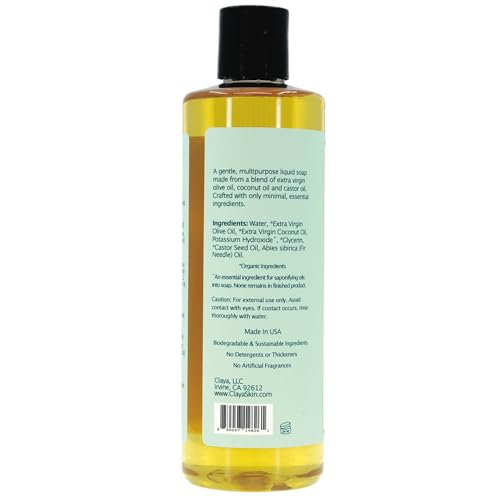 Image of Claya Fir Needle Liquid Castile Soap - Organic Ingredients, Biodegradable, Gentle for Sensitive Skin and Versatile Use (16 fl oz (Disc Cap))