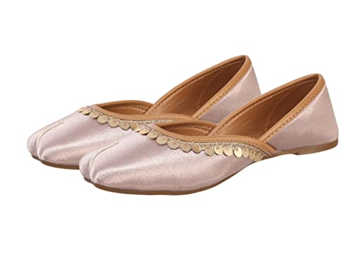 Image of Pluxh Women's Ethnic Jutti Shoes | Shiny Finish Mojari with Sequin Border | Soft Cushioned Slip-On Flats for Casual