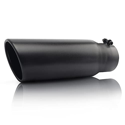 Exhaust Tip 3 inch Inlet MONOKING 3 inch Exhaust Tip Stainless Steel Black Tailpipe for Truck Cars 3 Inlet 4 Outlet 12 Long Bolt On
