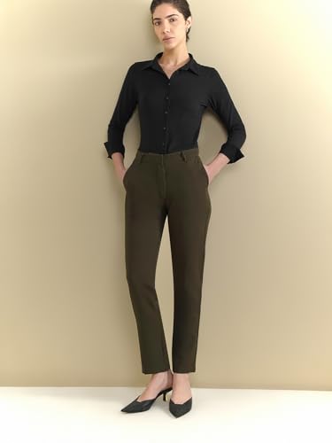 Image of FableStreet Women's Formal Trousers | Mid-Rise Straight-Leg Design | Flat Front & Permanent Crease | Polyester Lycra Fabric | Office Wear & Business Meeting