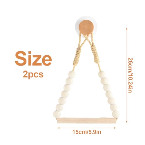 Lote de 2 Soporte Papel Higienico de Madera, Portarollos Papel Higienico Adhesivo, No Requiere Perforación con Cordón, Adorno de Perlas, Portarrollos Cuerda con Cuentas para Baño, Cocina, Blanco Roto - imagen 2