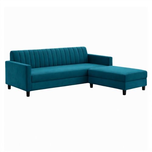 Image of CASASTYLE Korion 4 Seater L Shape Sofa Set with Movable Ottoman | Flexible Left or Right Layout | Cozy Velvet Fabric | Soft Touch Seating | Modern Designer Sofa for Living Room (Greenish Teal)