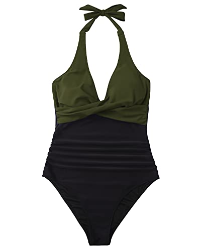 Image of SUUKSESS Women Sexy Tummy Control One Piece Swimsuits Halter Push Up Bathing Suits