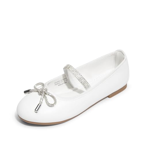 DREAM PAIRS Zapatos De Vestir para Niñas Bailarinas De Flores Sin Cordones para Fiestas, Bodas, Actuaciones, Graduaciones Y Bailes De Fin De Curso,Size 35,Blanco,SDFL2409K