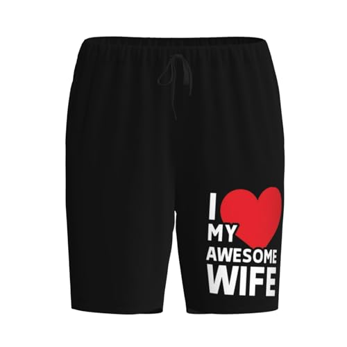 I Love My Awesome Wife Pajama Shorts for Men, Men's Pajama Bottoms, Sleepwear for Summer3