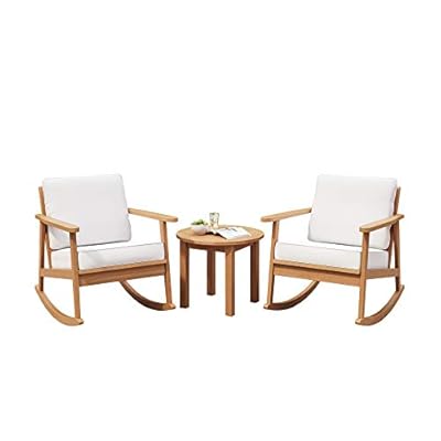 Royal Garden 3-Piece Mid Century Eucalyptus Wooden Rocking Chair with Weather Resistant Cushions Outdoor Patio and Porch… 31IdZw735IL. SS400