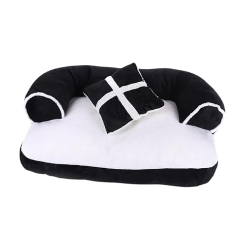 MYCENSE ペット用ソファ、猫と犬のためのU字型カウチベッド、取り外し可能なカバー付き, 黒、白