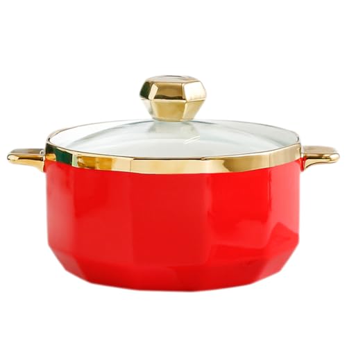 Soupière de service en porcelaine, bol à soupe rond en céramique avec couvercle en verre et poignée, passe au micro-ondes et au lave-vaisselle pour décoration de cuisine