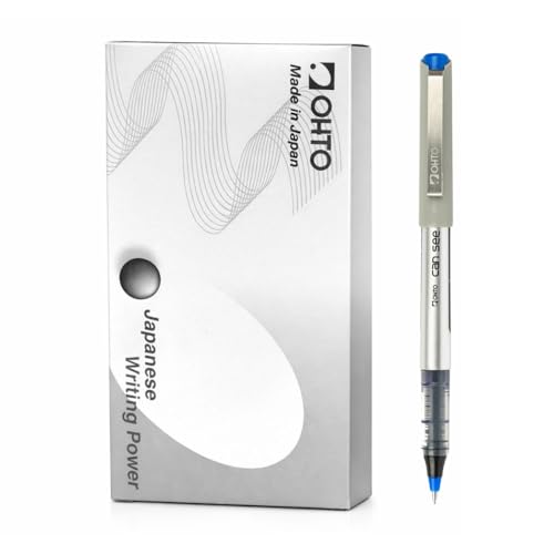 Image of OHTO Can See 0.5mm Rollerball Pen - Blue Ink, Fine Tip, Pack of 12 | Made in Japan | Smooth Writing Japanese Pen for Office, Meetings, Journaling & Exams